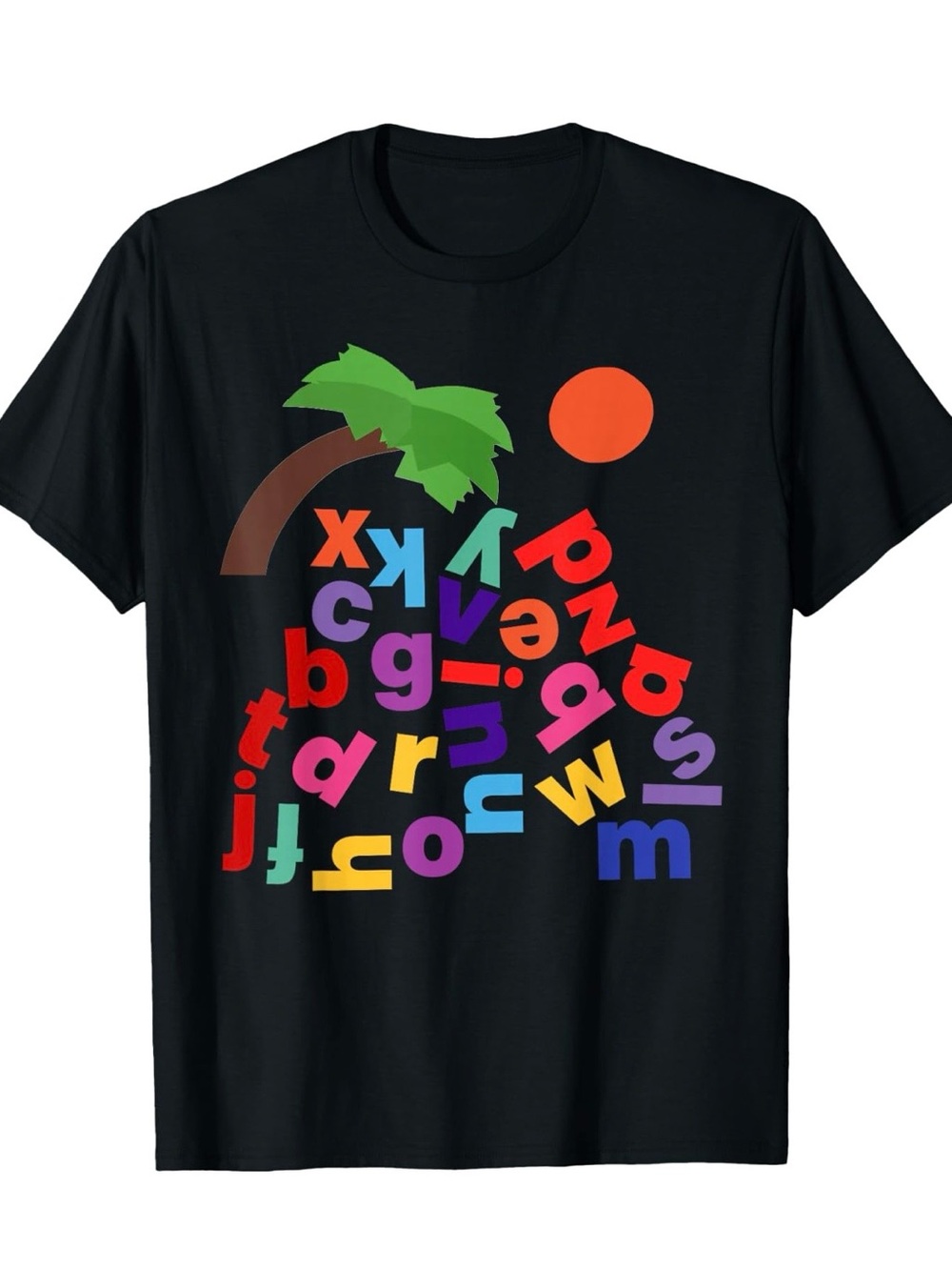 Black Alphabet Palm Tree Teacher Graphic Tee